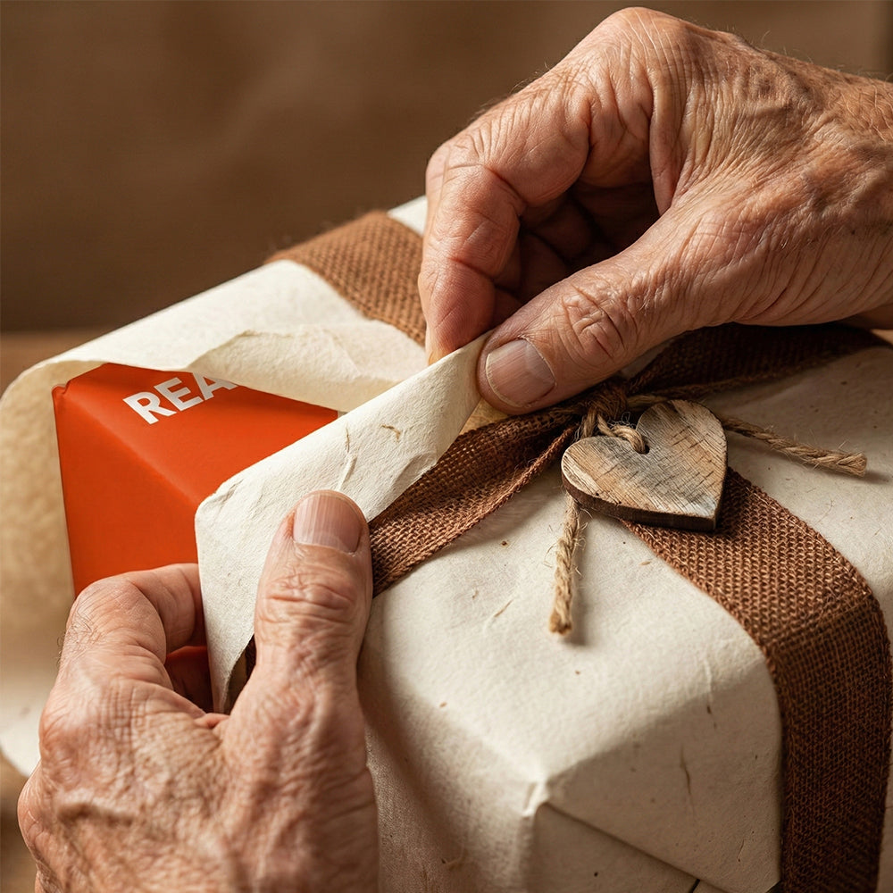 Gift-wrapped box with heart, love language